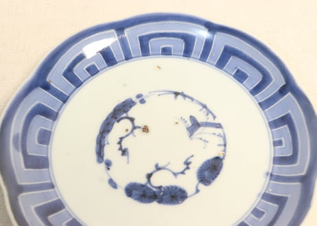 江戸幕末染付八方に釧図６寸皿①フリモノ