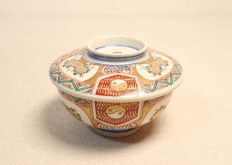 明治前期色絵三方菊図蒸茶碗