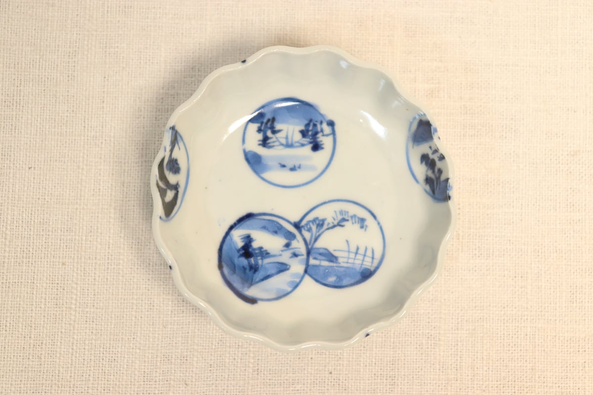 【花】古犬山　盃洗　珍品　窓絵　ずがわり　幕末　明治 江戸幕末染付山水窓絵散らし図豆皿① | 吉祥寺PukuPuku