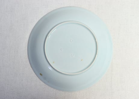 江戸後期染付波に菊図７寸皿　共箱付5客組　かたつき有り