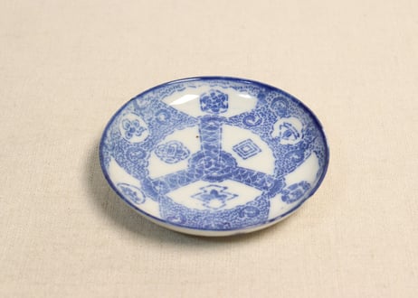 明治前期紙刷扇面窓絵図小皿