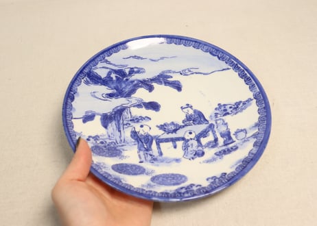 明治前期紙刷唐子図7寸皿