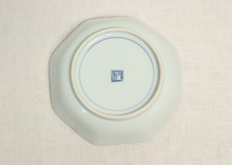 江戸後期染付山水図八角なます皿　フリモノ,少かたつき