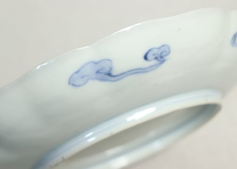 明治前期色絵獅子牡丹と人物図通り物7寸皿