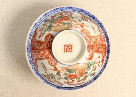 明治前期色絵菊花籠図飯茶碗③高台ひっつき