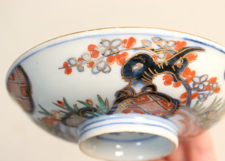 明治前期色絵杜若と梅図飯茶碗