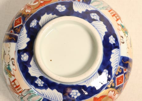 明治前期色絵魚と山水図6寸鉢