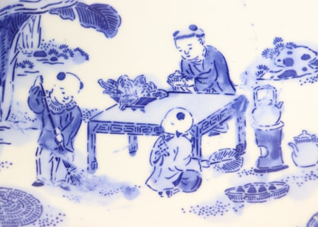 明治前期紙刷唐子図7寸皿