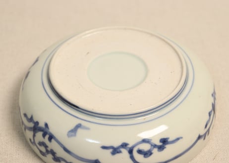 江戸中期染付三方に牡丹図なます皿