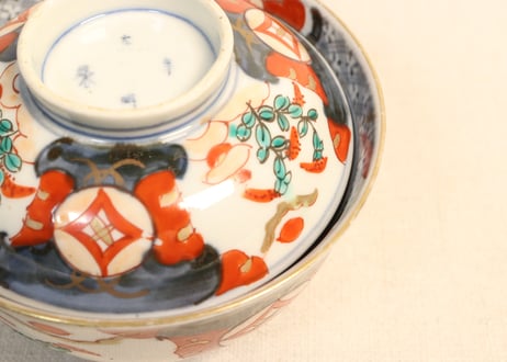 明治前期色絵萩と七宝文図飯茶碗②小ニュウ