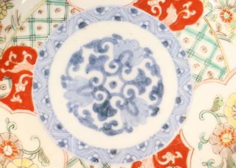 明治前期色絵獅子牡丹と草花図6寸鉢