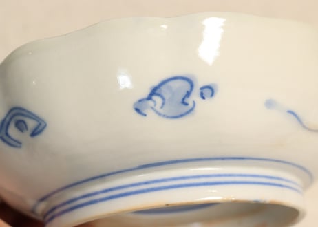 明治前期色絵桃と竹に牡丹図なます皿