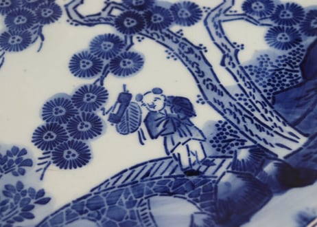 明治前期紙刷松と唐子図尺二寸皿