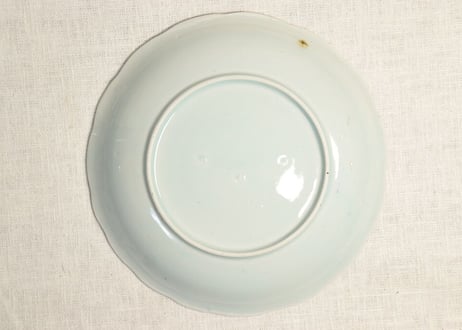 江戸幕末染付山水と扇面図7寸皿