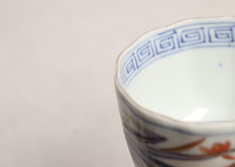 明治前期色絵春蘭と椿図通り物向付