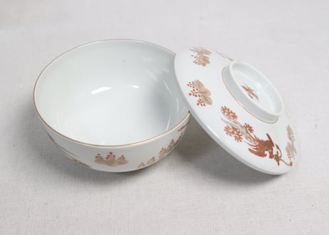 明治前期赤絵金彩桐と鳳凰図蒸茶碗