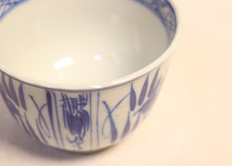 明治前期染付三方に菖蒲図向付