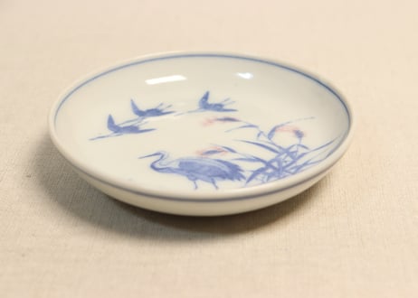 明治後期～大正銅判芦と鶴図小皿