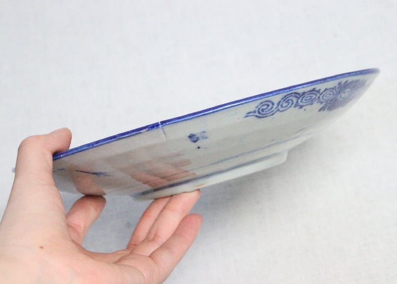 送料無料　幕末～明治　手書き達磨図小皿　径12.5ｃｍ 明治後期～大正銅判松鶴に富士図8.5寸皿 窯傷,少がたつき