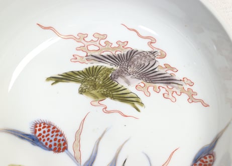 明治前期色絵芦と水鳥図三つ組鉢