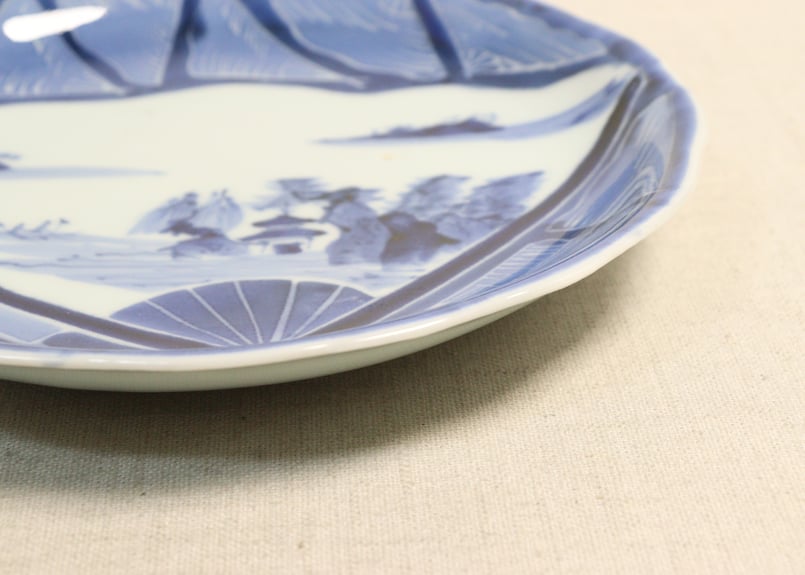 江戸幕末染付扇面に山水図7寸皿 | 吉祥寺PukuPuku