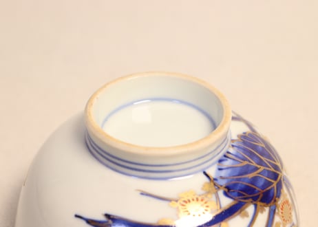 明治前期赤絵金彩草花図蒸茶碗