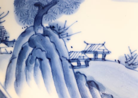 明治後期～大正染付山水図6寸八角皿