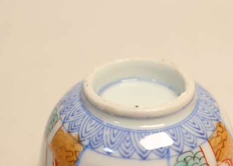 明治後期～大正色絵銅判鶴丸と牡丹図向付