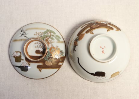 明治前期九谷焼色絵高砂図飯茶碗①