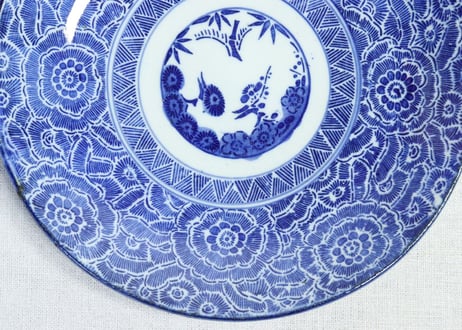 明治前期紙刷牡丹図7寸皿