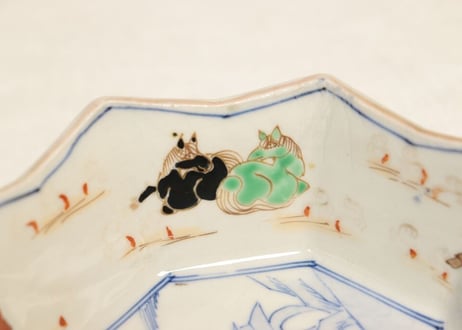 明治前期色絵馬と幾何学文八角三ツ組鉢 大のみ甘手