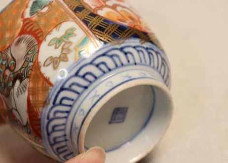 明治前期色絵桃と鶴図通り物向付②　ムシクイ