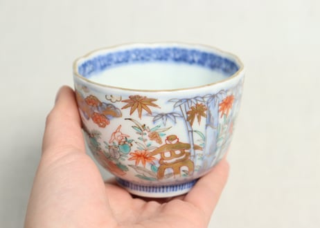 明治前期色絵三方松竹梅と花鳥図通り物向付