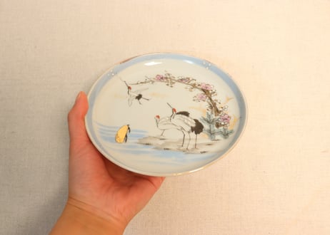 明治後期～大正色絵鶴亀図5寸皿