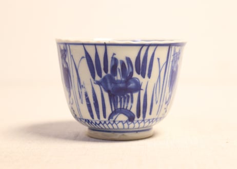 明治前期染付三方に菖蒲図向付