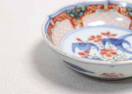 明治前期色絵撫子に蝙蝠図小皿