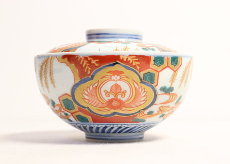 明治前期色絵柳に鮎図蓋茶碗