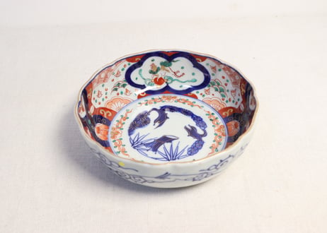 明治前期色絵波千鳥と獅子図春寒鉢 5客組 ややかたつき,ノミホツ