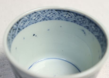 江戸後期染付二方に鉄線図猪口