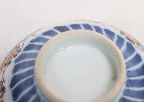 明治前期色絵梅に鶯と菖蒲図通り物飯茶碗