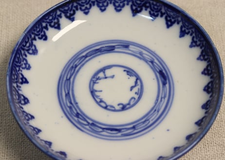 明治前期紙刷六方に花図飯茶碗