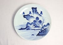 江戸幕末染付山水図尺皿