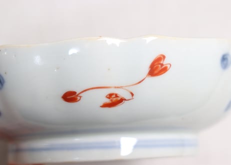 明治前期色絵鳥と牡丹図通り物なます皿②高台ホツ