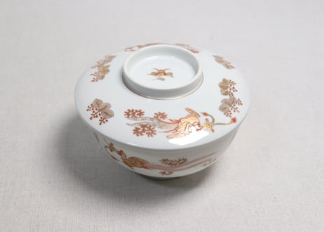 明治前期赤絵金彩桐と鳳凰図蒸茶碗