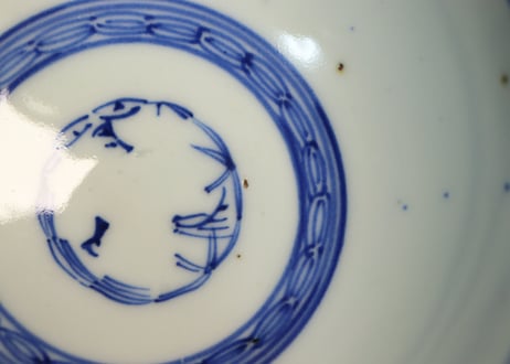 明治前期紙刷牡丹図飯茶碗