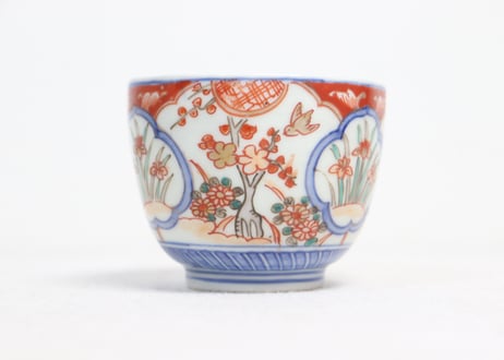 明治前期色絵梅に鶯と菖蒲図通り物向付　フリモノ