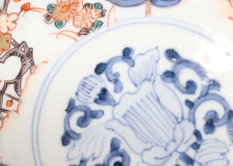 明治前期色絵梅に鶯と菖蒲図通り物なます皿