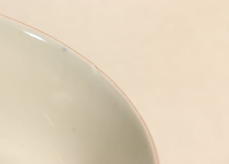 明治前期色絵桃に山水と鳥籠図通り物蒸茶碗