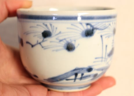 江戸幕末染付山水図向付 窯傷,フリモノ