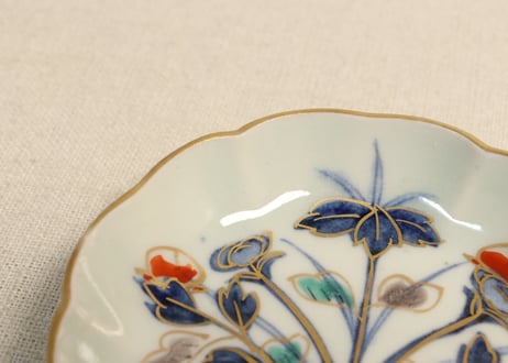 江戸後期色絵草花図小皿 5客組